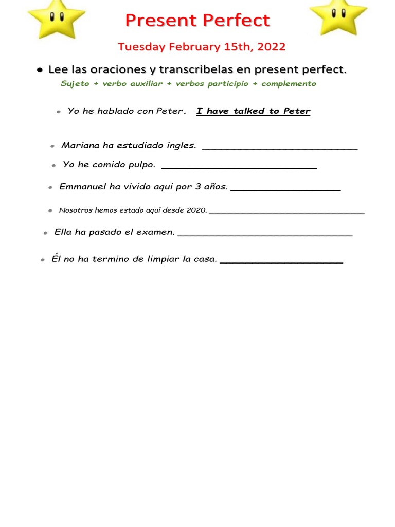 Ejercicios de Presente Perfecto en Inglés | PDF