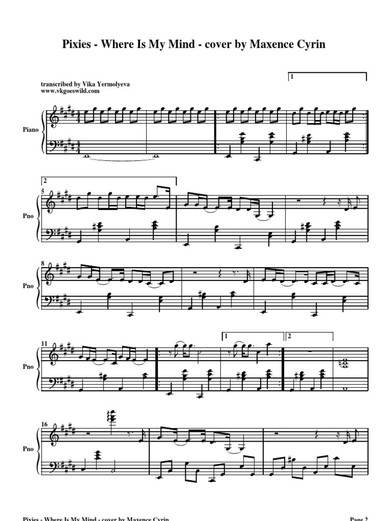 Pixies Where is My Mind Piano