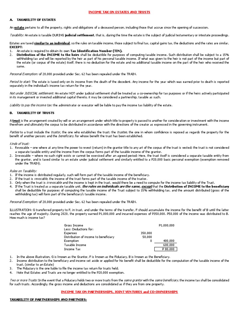 5 Income Tax On Estates Trusts Partnerships Joint Ventures and Co | PDF ...