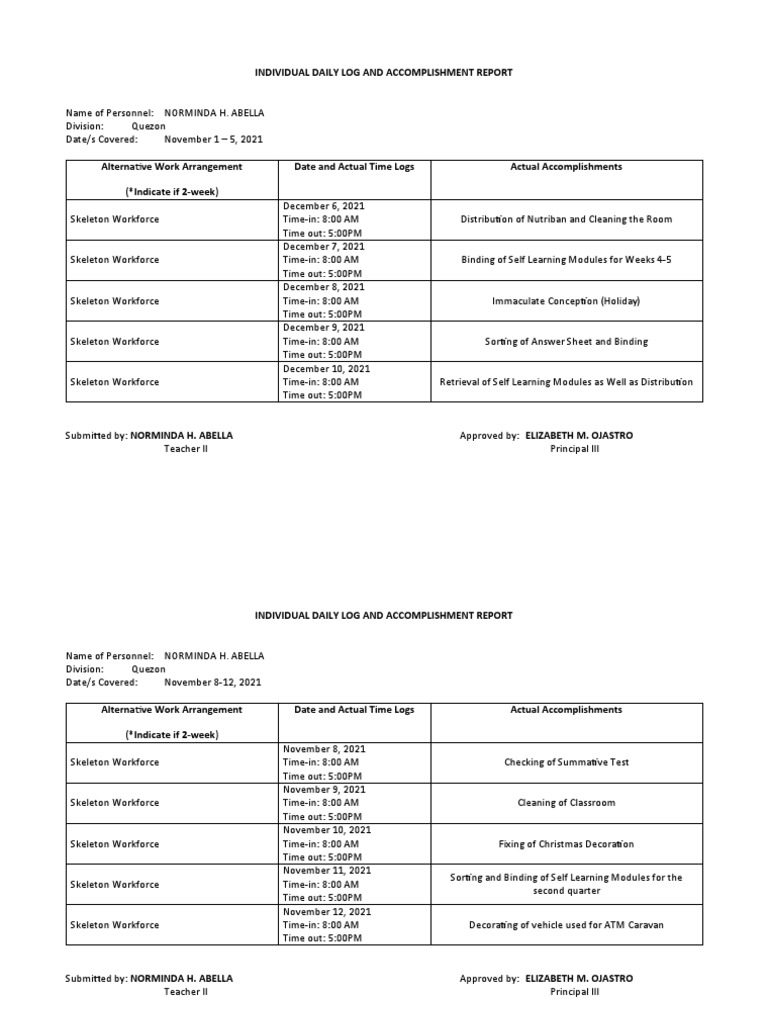 Individual Daily Log and Accomplishment Report | PDF