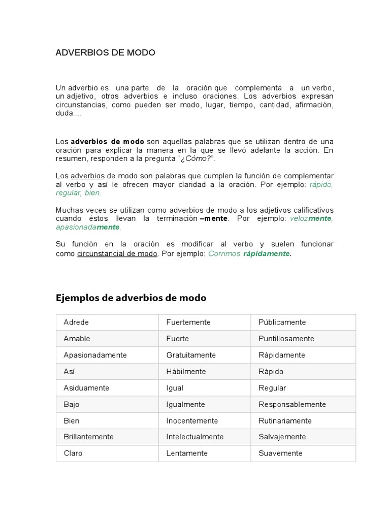 Adverbios de Modo | PDF | Adverbio | Lingüística