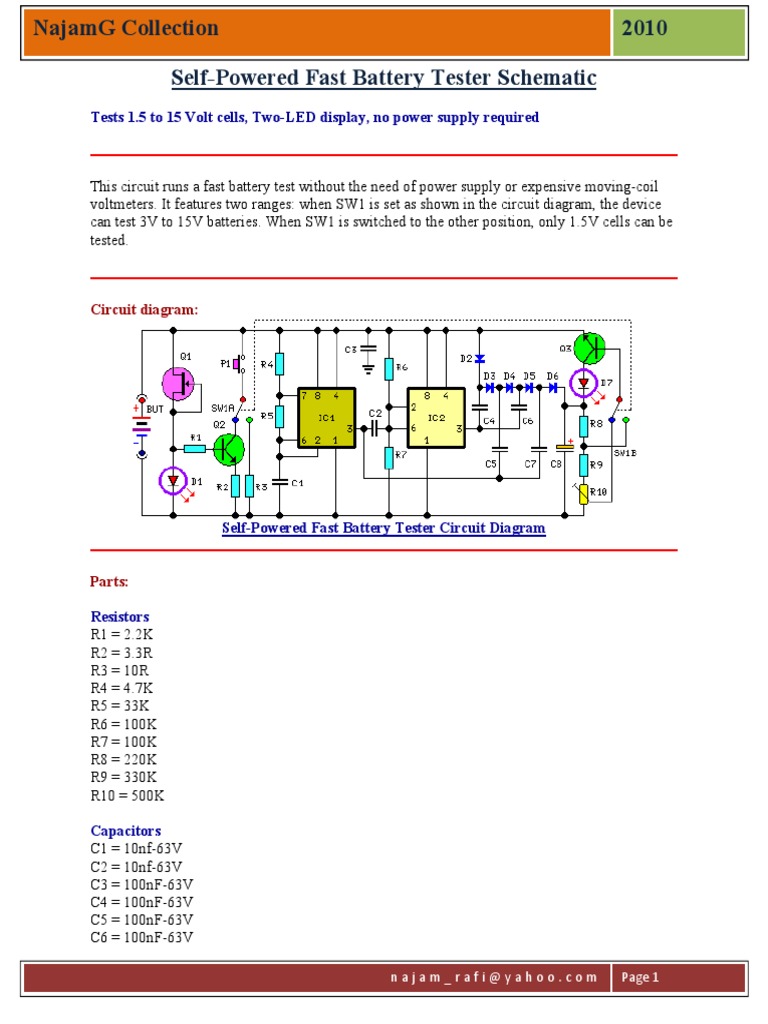 SelfPowered Fast Battery Tester Schematic PDF Voltage Electronic