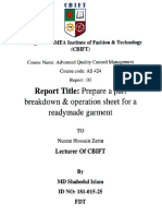 Readymade Garment: Report Title: Prepare A Part Breakdown & Operation Sheet For A