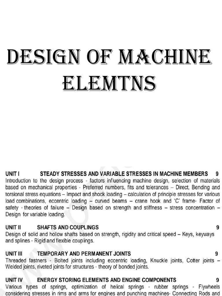 DME UNIT 1 Convert Full PDF | PDF | Stress (Mechanics) | Strength Of ...