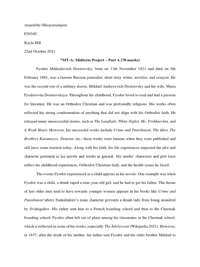 Fyodor Dostoevsky Analysis Download Free PDF Crime And Punishment