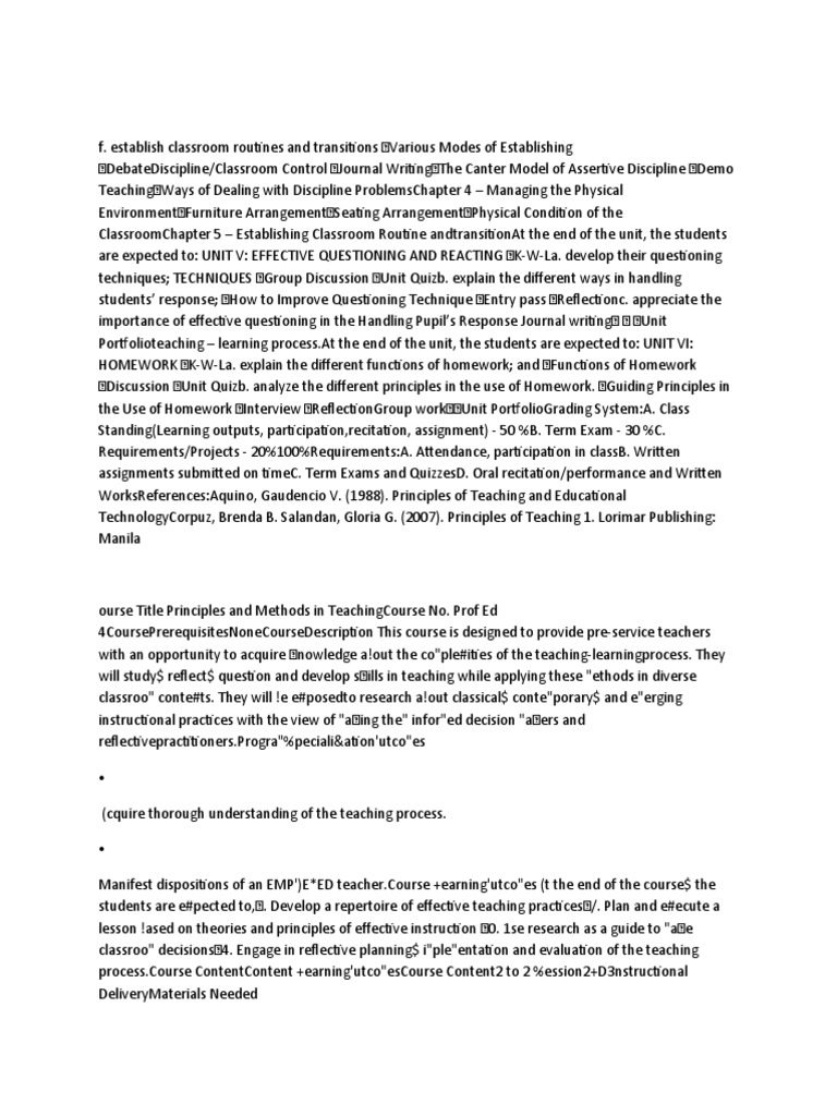 Principles and Methods of Teaching | PDF | Learning | Classroom Management