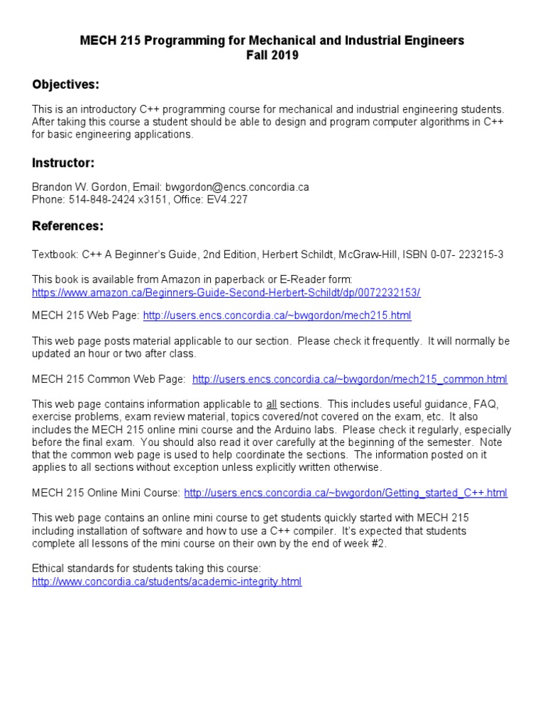 MECH 215 Programming For Mechanical and Industrial Engineers Fall 2019 ...