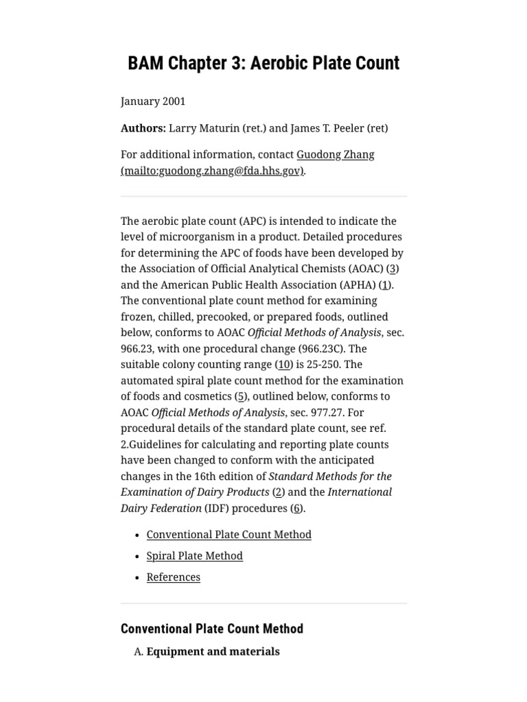 BAM Chapter 3: Aerobic Plate Count | PDF | Colony Forming Unit ...