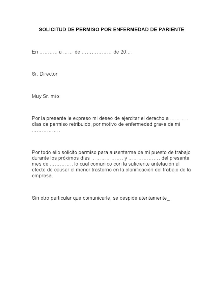 Solicitud de Permiso Por Enfermedad de Pariente