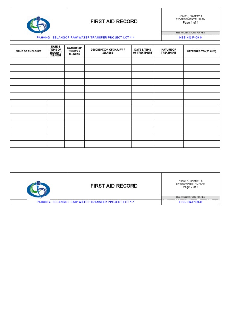 FORM HSEHQF1090 First Aid Record PDF
