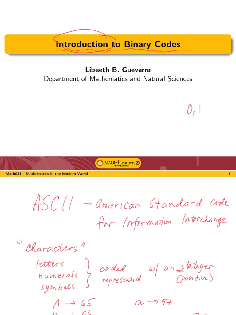 Introduction To Binary Codes: Libeeth B. Guevarra Department of ...