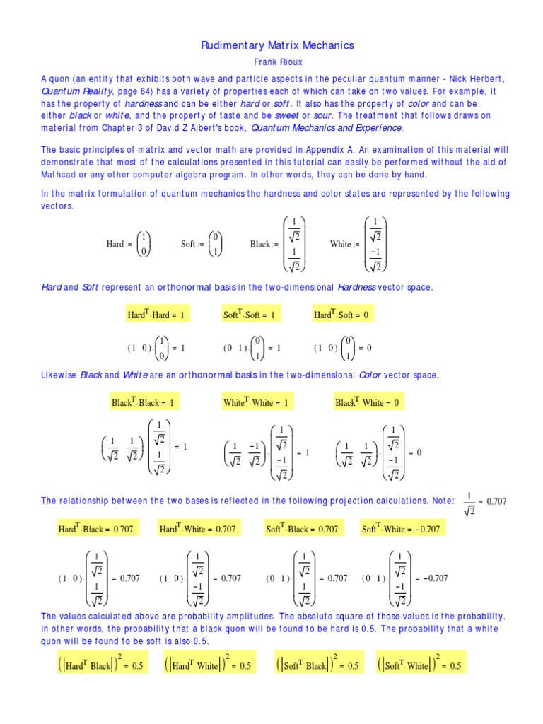 Rudimentary Matrix Mechanics | PDF | Quantum Mechanics | Matrix ...
