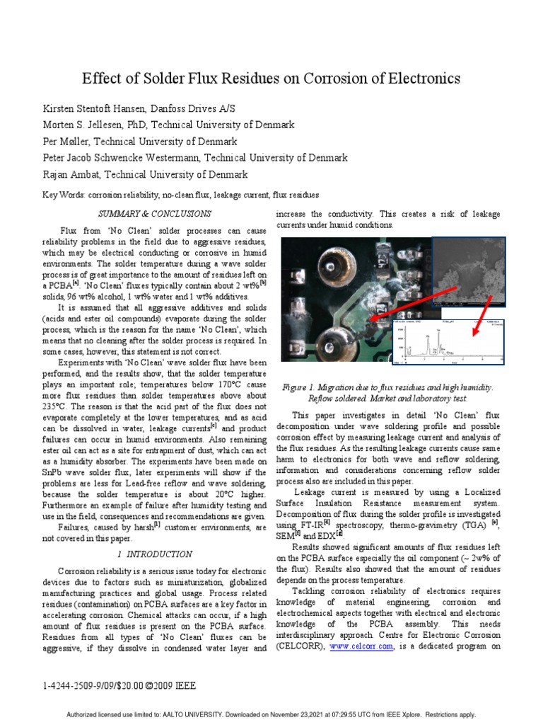 Effect of Solder Flux Residues On Corrosion of Electronics PDF