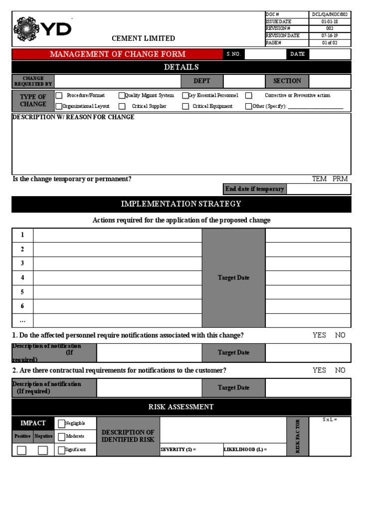 Management of Change Form Template | PDF | Risk | Business