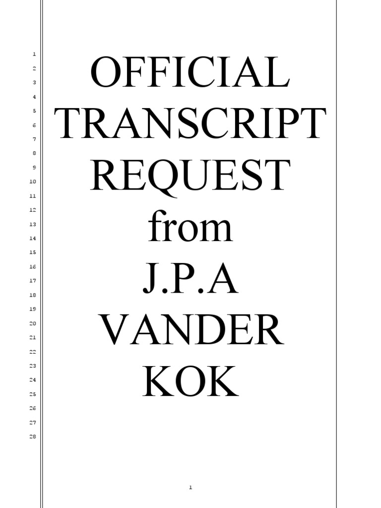 Official Transcript Request from J.P.A. Vander Kok | PDF | Catholic ...
