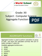 Grade: XII Subject: Computer Science Aggregate Function in SQL