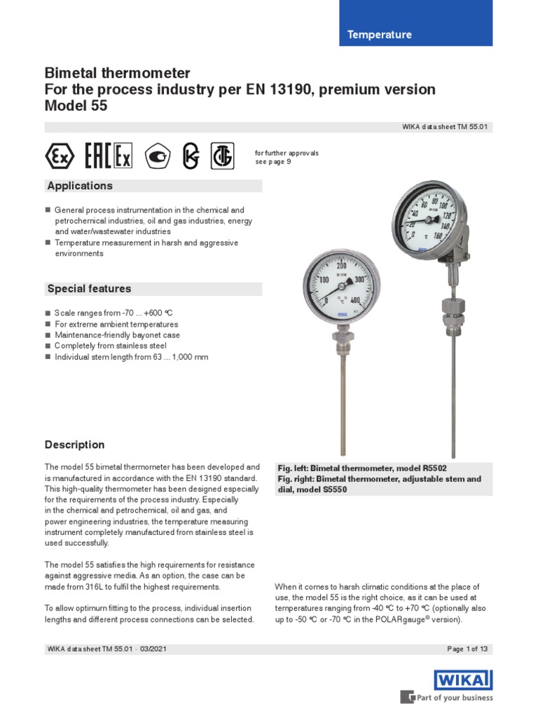 Data Sheet For Thermometers PDF Thermometer Temperature