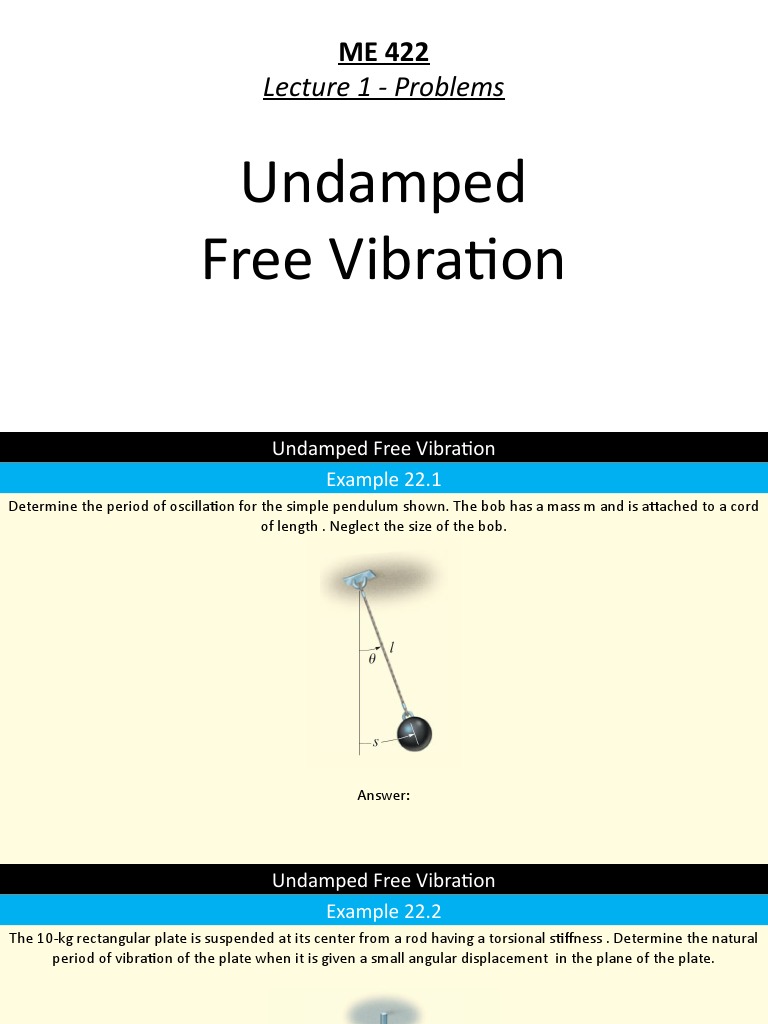 ME 422 Lecture 1 Undamped Free Vibration Problems PDF