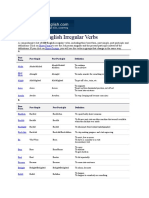 620 English Irregular Verbs List with Forms & Definitions