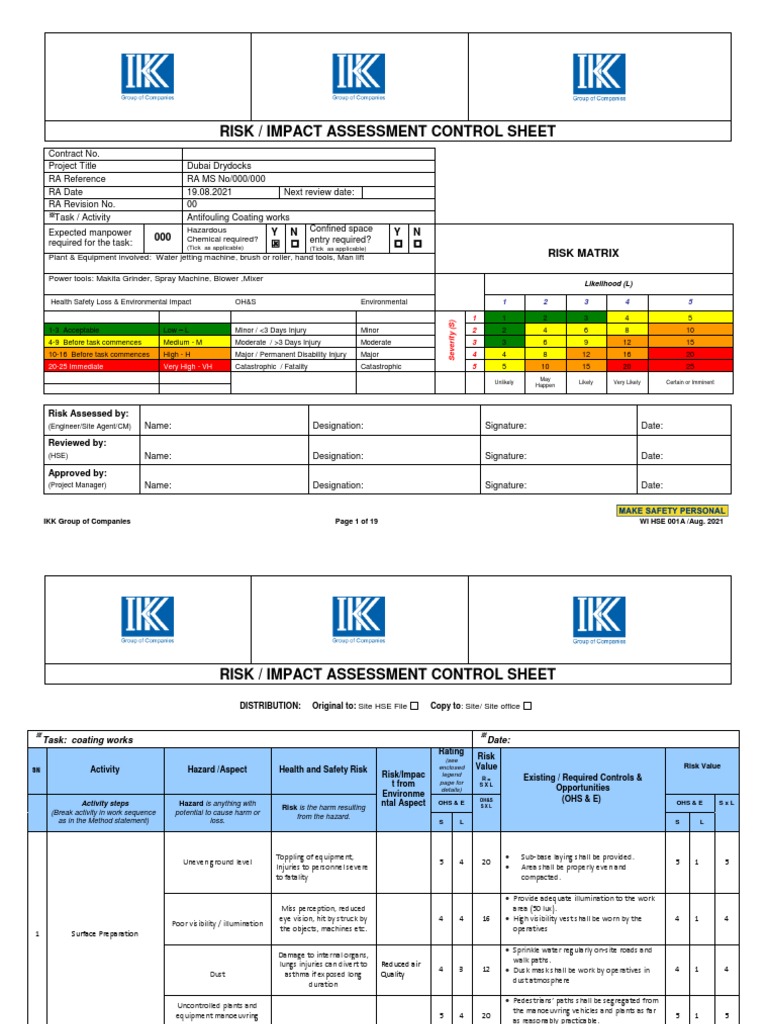 Risk Assessment for Coating Works | PDF | Occupational Safety And ...