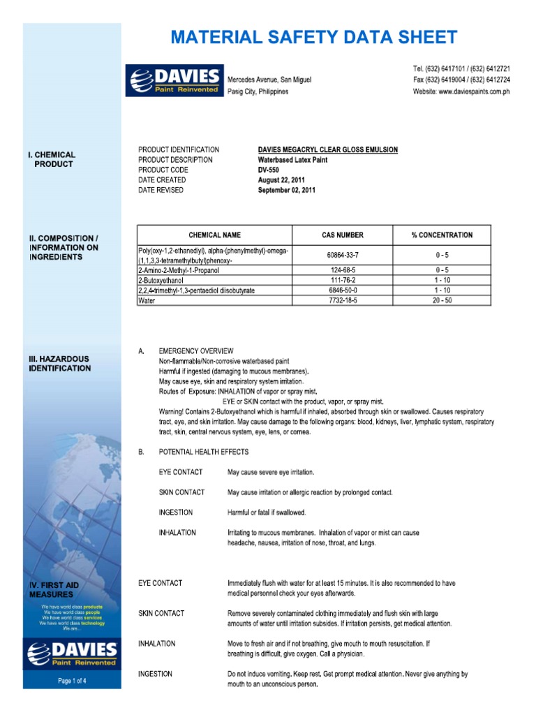 Davies Megacryl Clear Gloss Emulsion MSDS PDF
