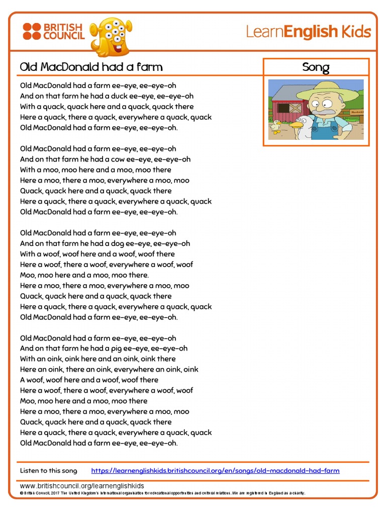 Songs Old Macdonald Had A Farm Lyrics | PDF