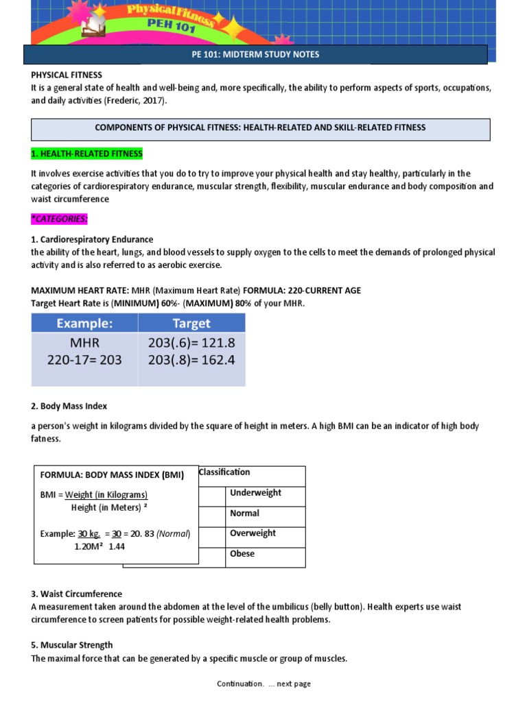 Pe 101 Midterm Study Notes | PDF | Body Mass Index | Physical Fitness