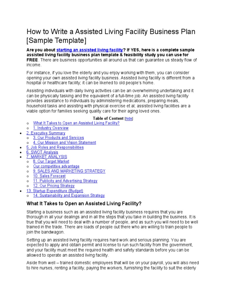 Assisted Living Facility Business Plan Guide | PDF | Assisted Living | Medicare (United States)