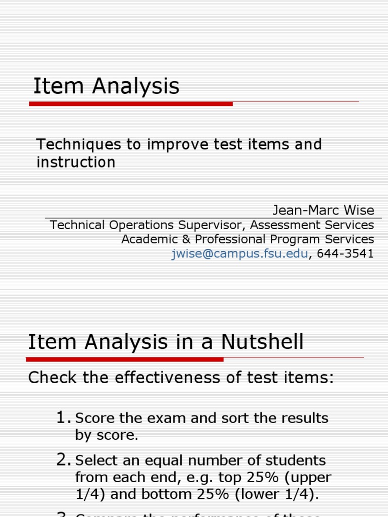 Item Analysis: Techniques To Improve Test Items and Instruction | PDF ...
