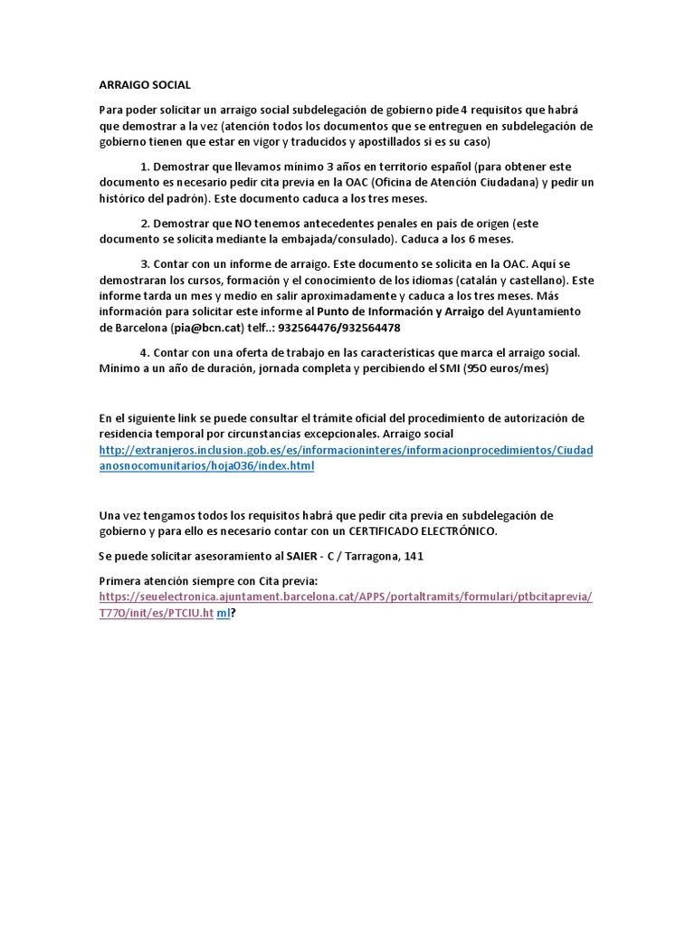 Requisitos Para Solicitar El Arraigo Social En España Pdf