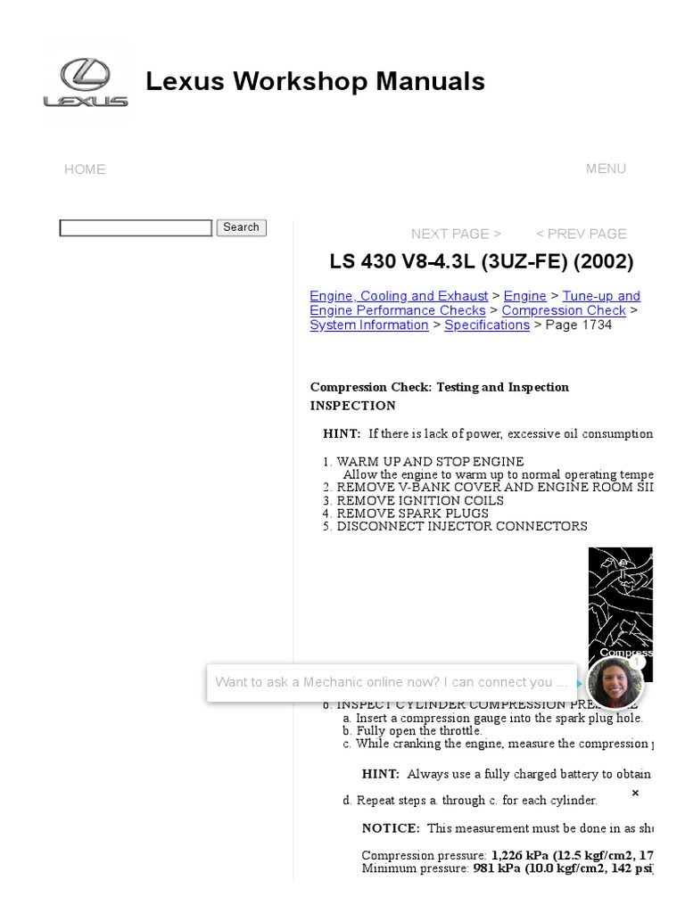 LS430 3UZ-FE Compression Check Guide | PDF | Ignition System | Engines