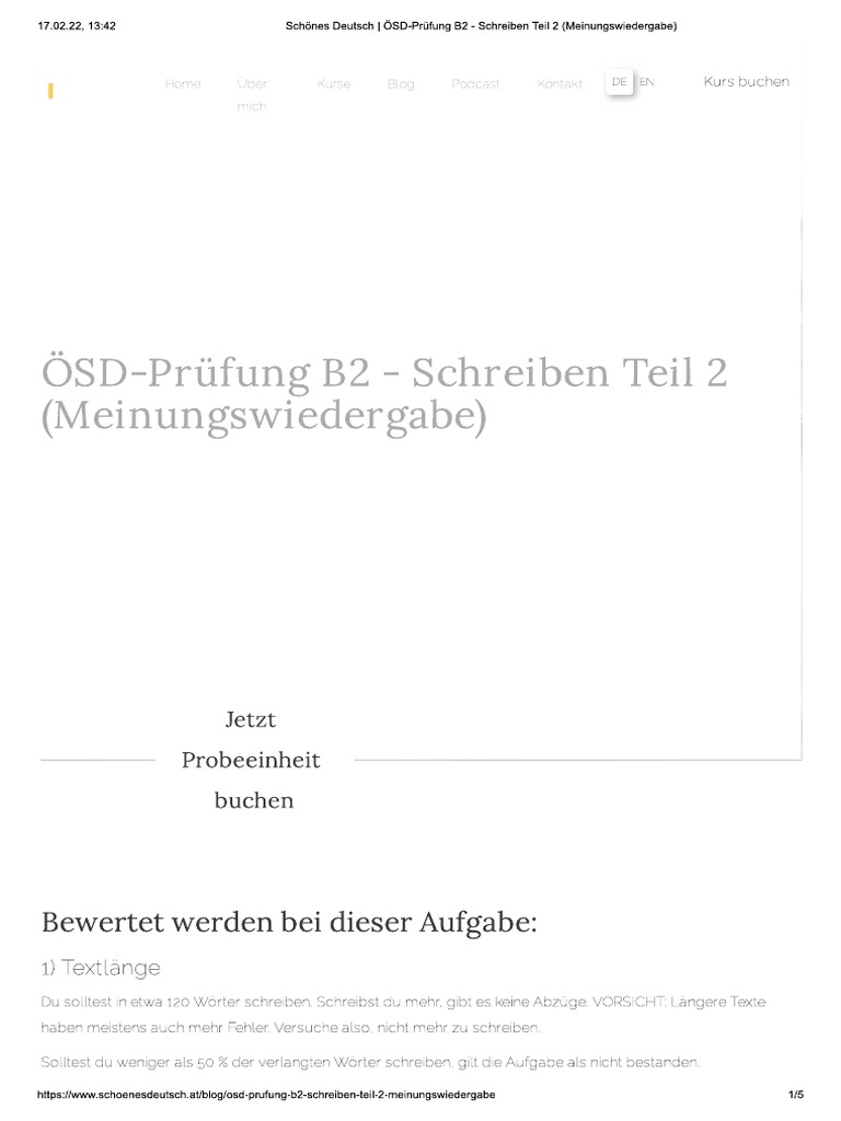 Schönes Deutsch - ÖSD-Prüfung B2 - Schreiben Teil 2 (Meinungswiedergabe ...