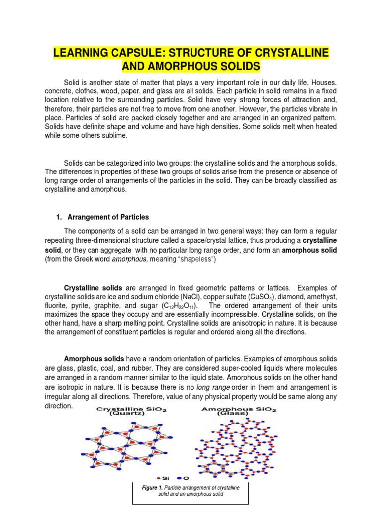 Crystalline vs Amorphous Solids Explained | PDF | Crystal Structure | Solid
