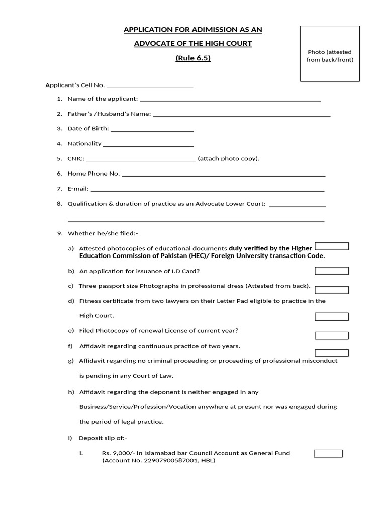 Advocate Admission Application Form | PDF | Advocate | Affidavit