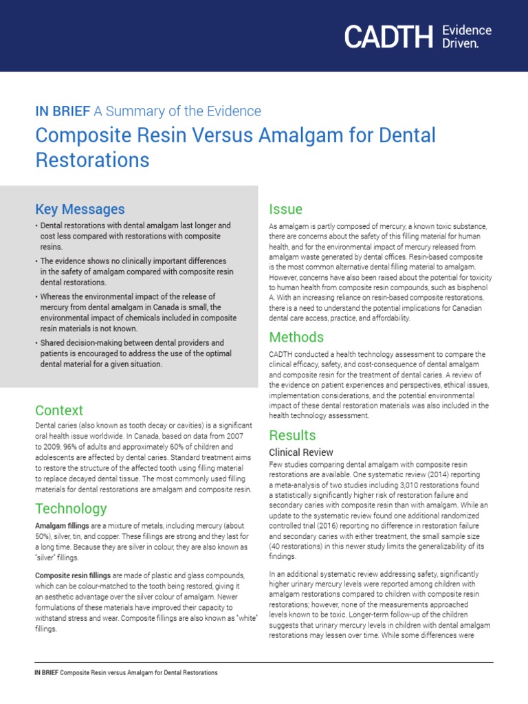 Composite Resin VS Amalgam For Dental Restorations PDF Dental
