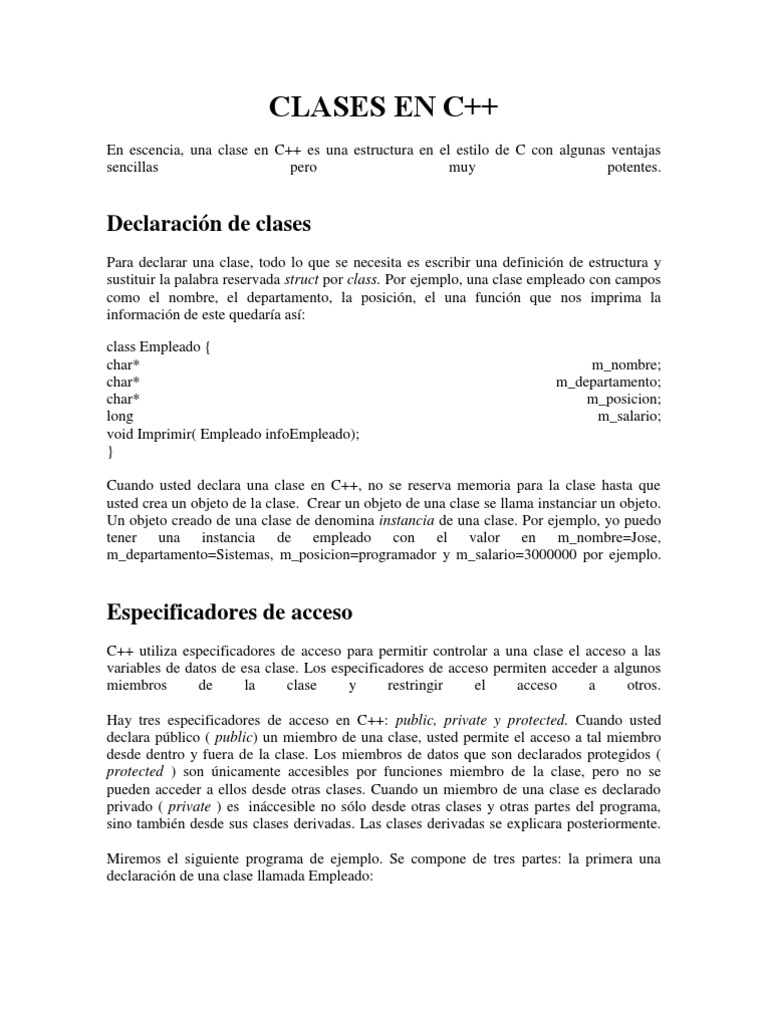 Clases en C++: Declaración y Uso | PDF | C ++ | Clase (Programación ...