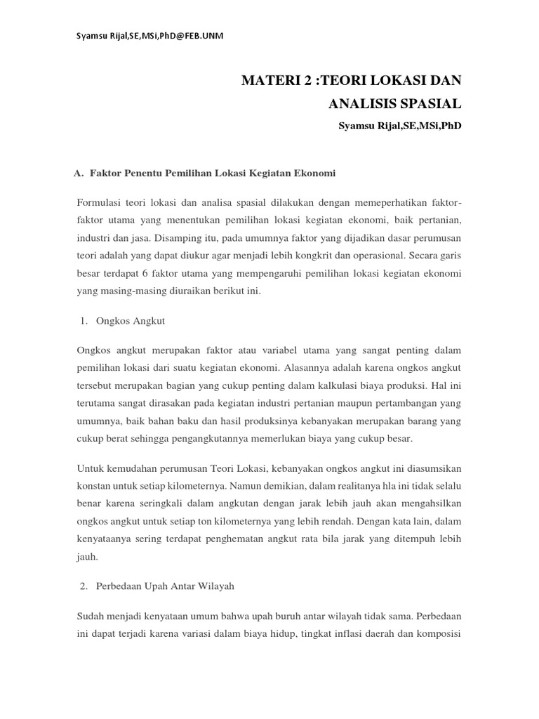 Materi 2 Teori Lokasi Dan Analisis Spasial Pdf