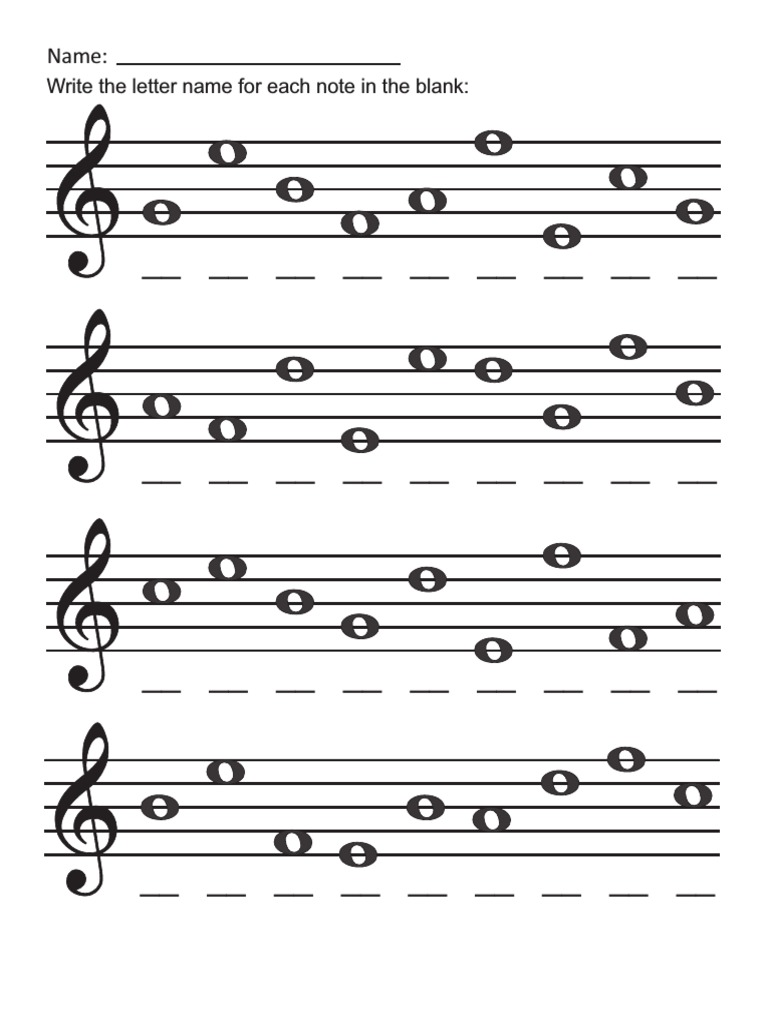 Treble Clef Worksheet PDF