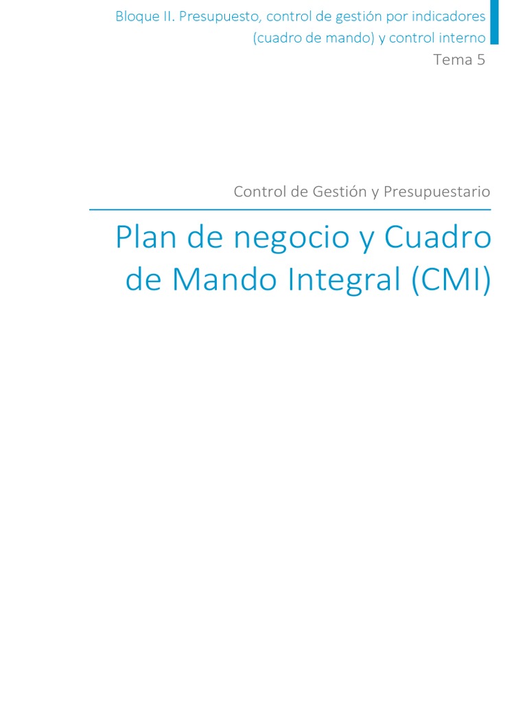Tema5 Plan de Negocio y Cuadro de Mando Integral CMI | PDF ...