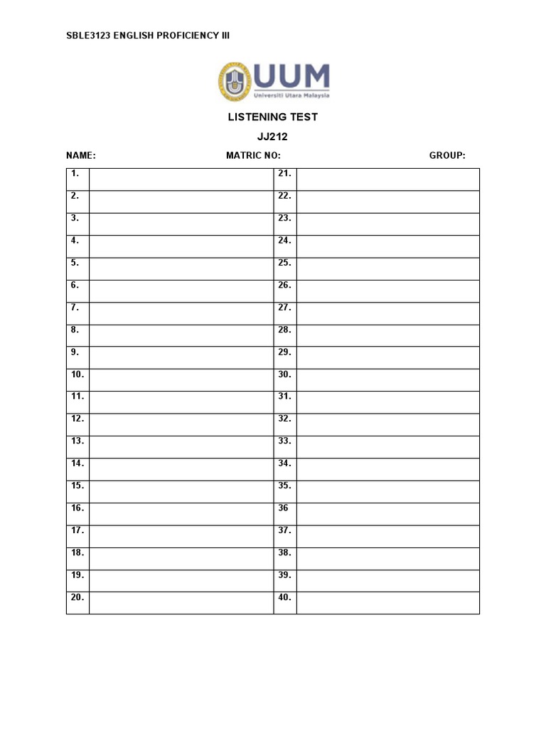 Listening Test Response Sheet | PDF