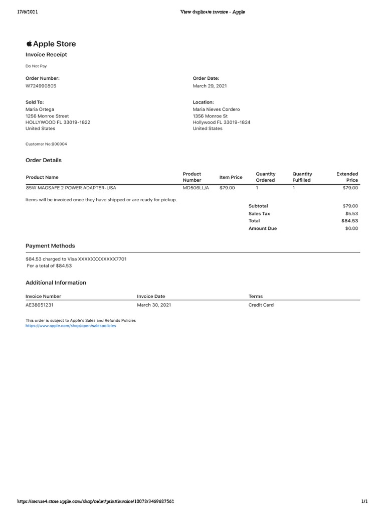 iPhone Charger Invoice Receipt | PDF | Invoice | Receipt