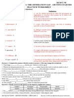 English 11 - Unit 1: The Generation Gap - Getting Started Practice Worksheet