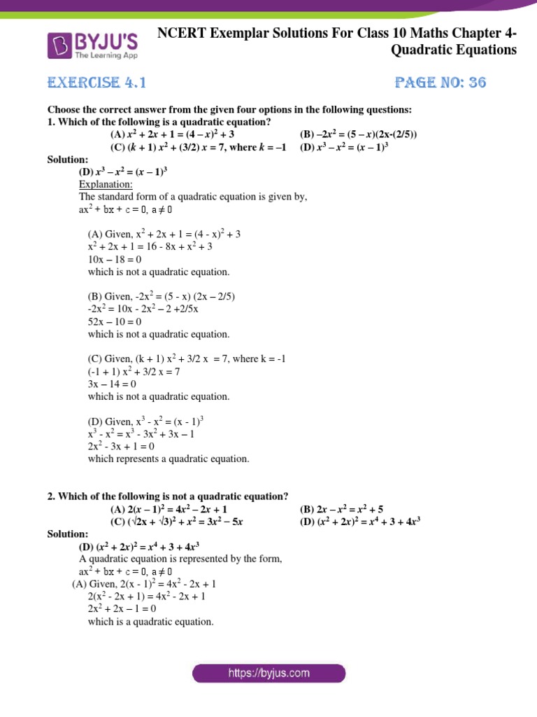 BYJUS Class 10 NCERT Examplar Solutions Ch4 Download Free PDF