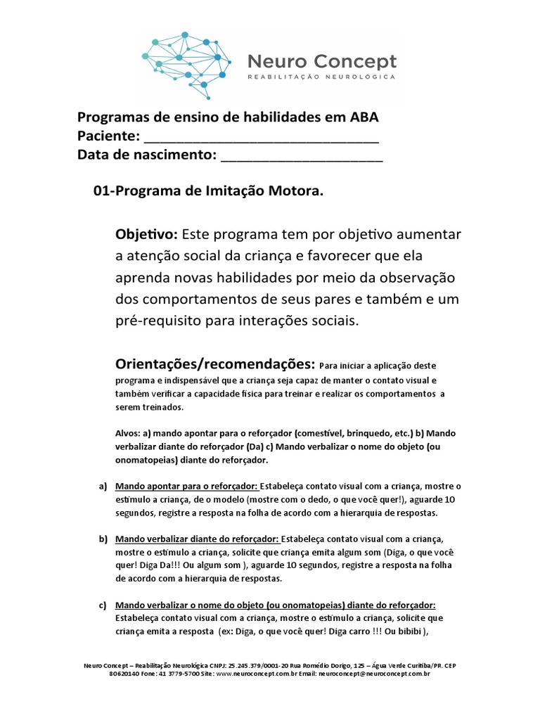 Programa de Imitação Motora em ABA | PDF