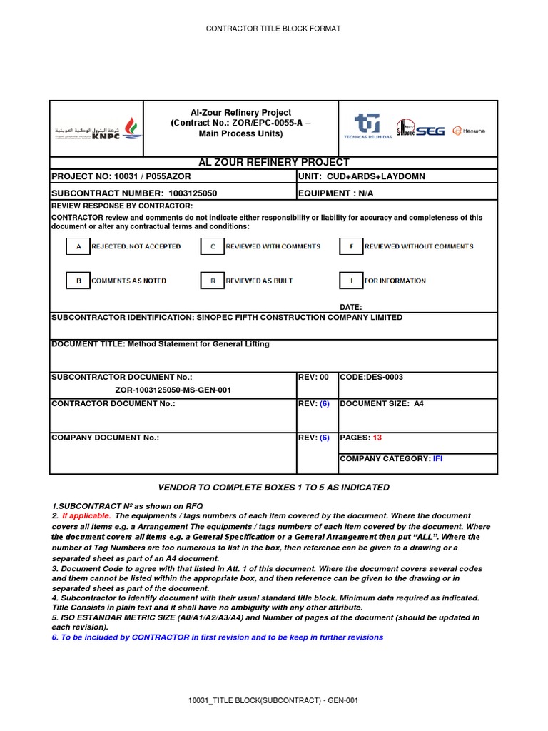 Method Statement For General Lifting PDF Crane (Machine) Document