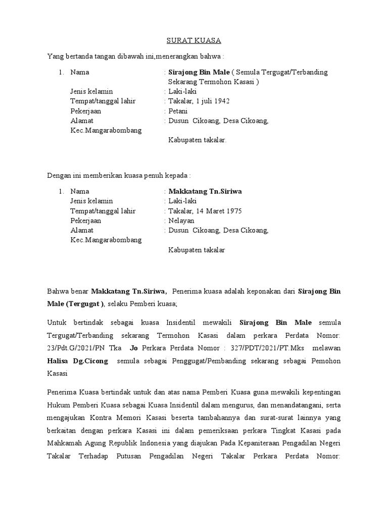 Contoh SURAT KUASA INSIDENTIL | PDF