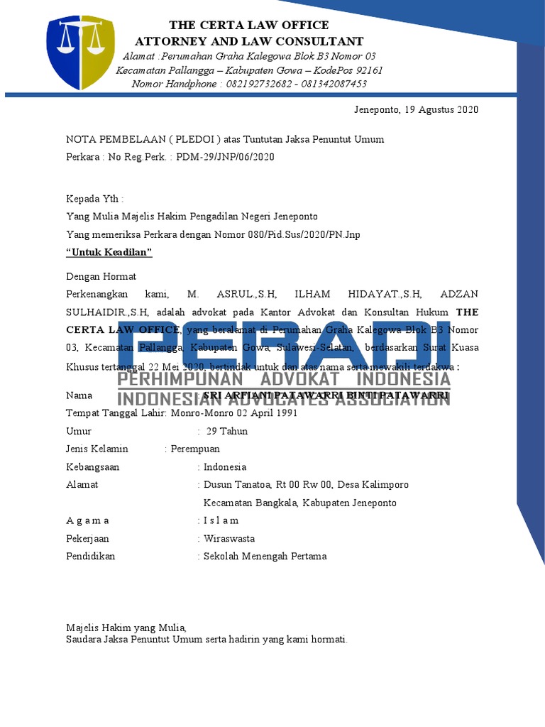 Contoh Nota Pembelaan PDF