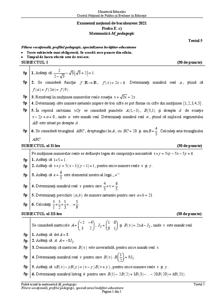 2021 E C Matematica M Pedagogic Test 05 | PDF