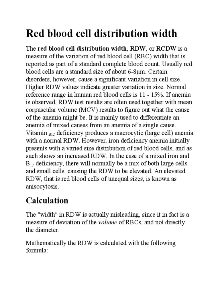 Red Blood Cell Distribution Width | PDF