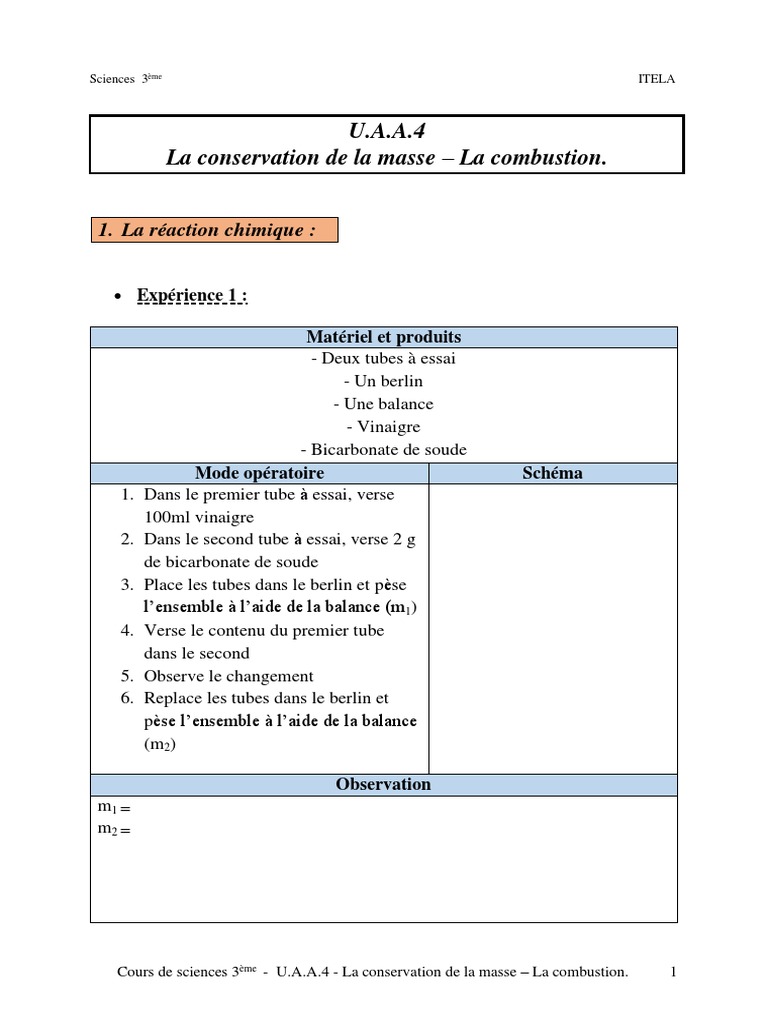 Conservation de la masse en chimie | PDF | La combustion | Combustible